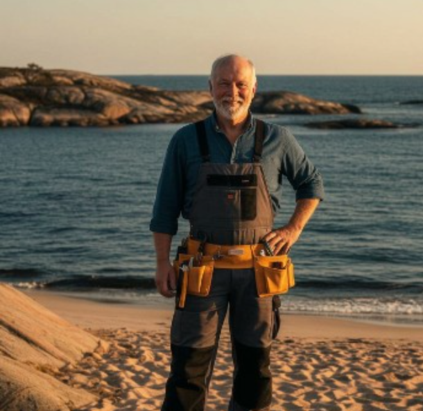 Handyman på västkusten vid havet